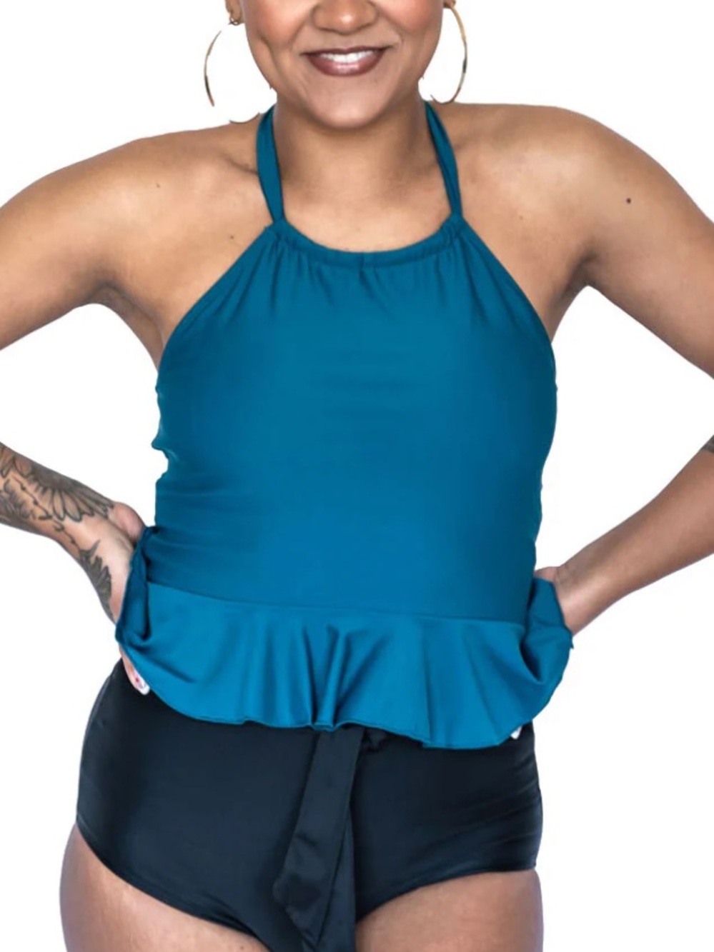 Janela bay high neck peplum tankini top